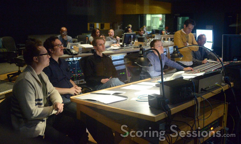Ride Along 2 session at Fox, with orchestrators Marcus Sjowall, Michael, Andrew Kinney, and composer assistant Alex Bornstein